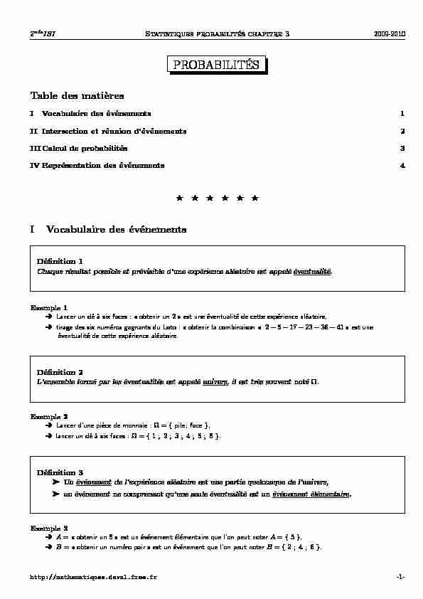 [PDF] PROBABILITÉS - Free