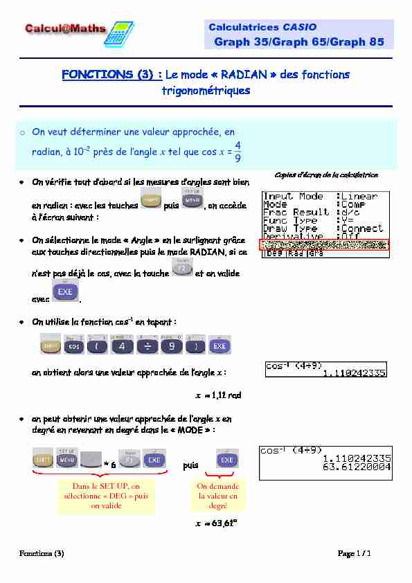 Calculatrices CASIO - Graph 35/Graph 65/Graph 85 FONCTIONS (3