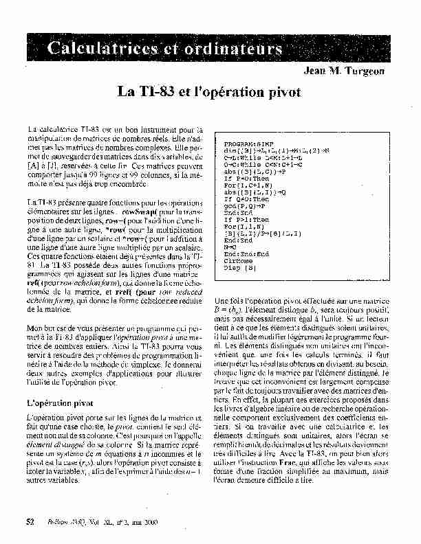 [PDF] La TI-83 et lopération pivot - Association mathématique du Québec