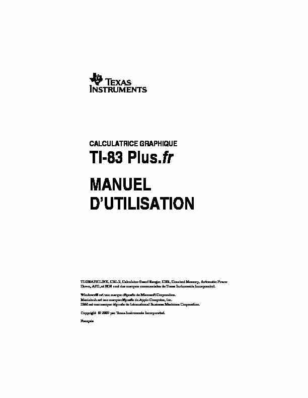 [PDF] TI-83 Plusfr MANUEL DUTILISATION