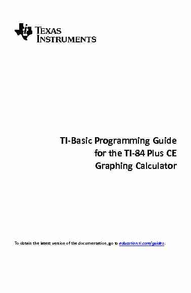 TI-Basic Programming Guide for the TI-84 Plus CE Graphing