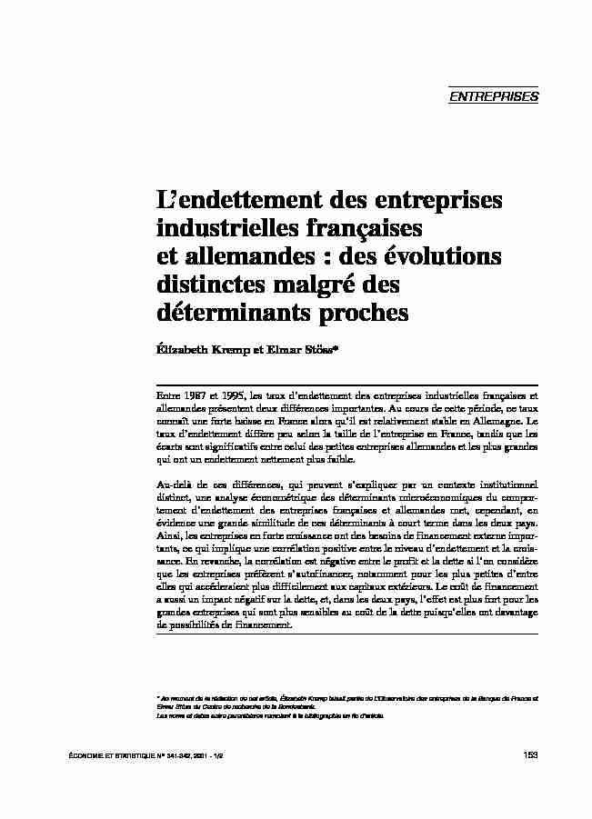 [PDF] Lendettement des entreprises industrielles françaises et  - Insee