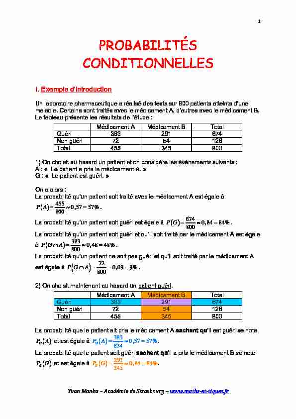 [PDF] PROBABILITÉS CONDITIONNELLES - maths et tiques