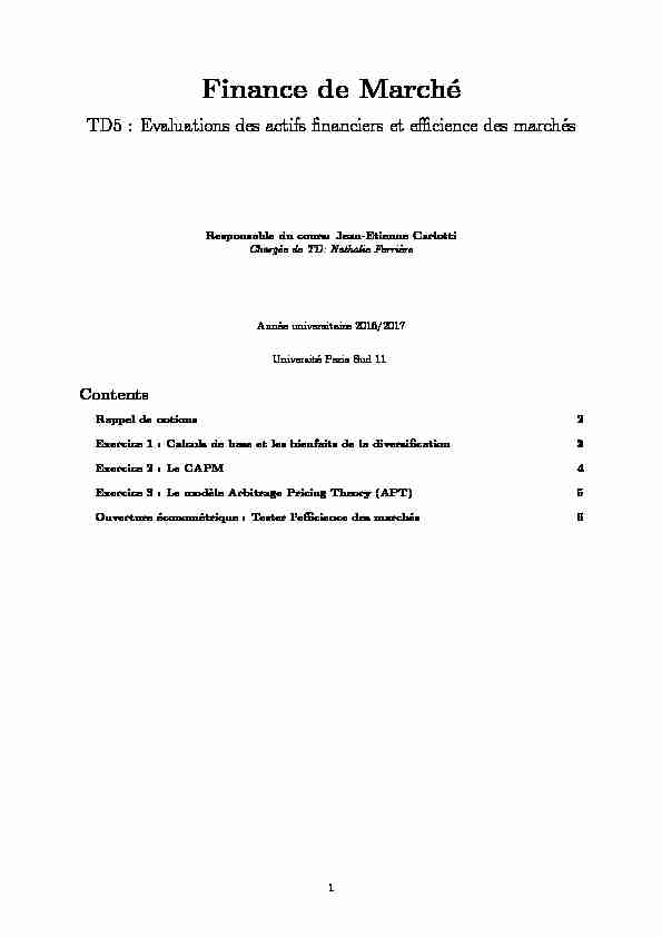 [PDF] TD5 - Finance de marché - Paris School of Economics