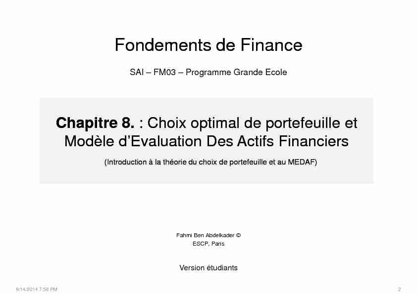 FF1 FBA STUDENTS Chp8 Choix de portefeuille et MEDAF