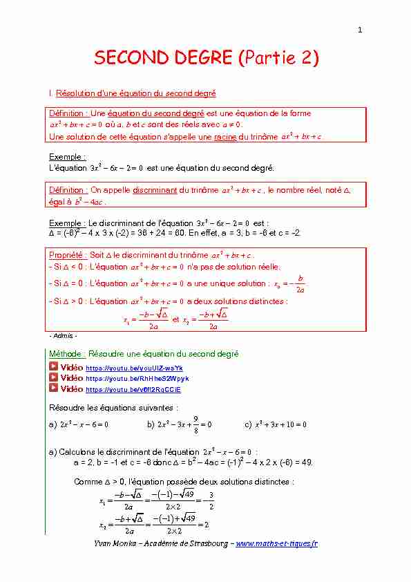 [PDF] SECOND DEGRE - maths et tiques
