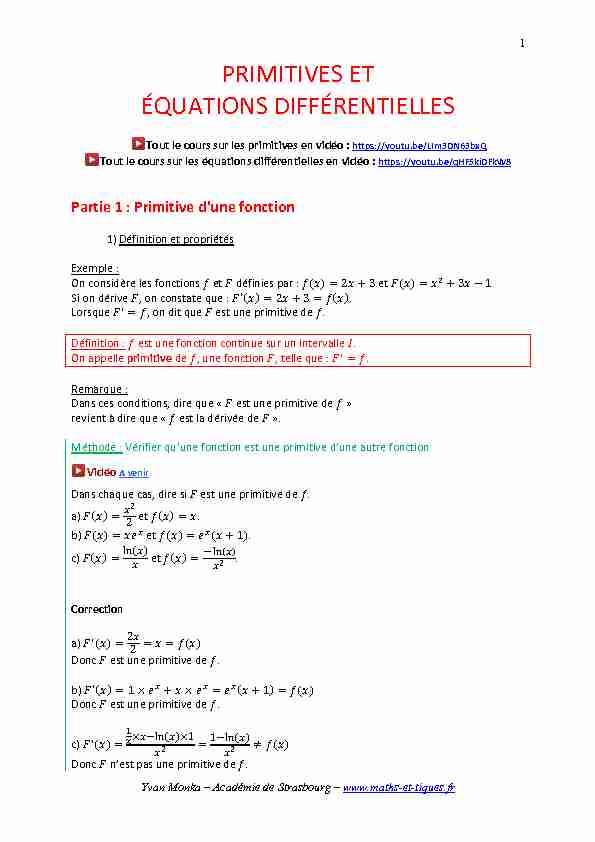 [PDF] PRIMITIVES ET ÉQUATIONS DIFFÉRENTIELLES - maths et tiques