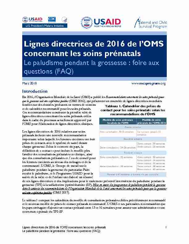Lignes directrices de 2016 de lOMS concernant les soins prénatals