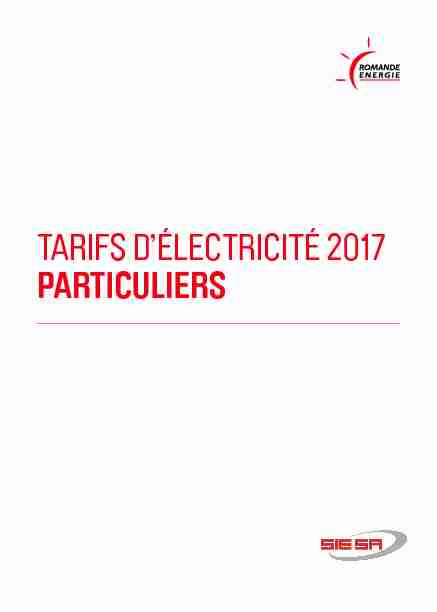 TARIFS D’ÉLECTRICITÉ 2017 PARTICULIERS
