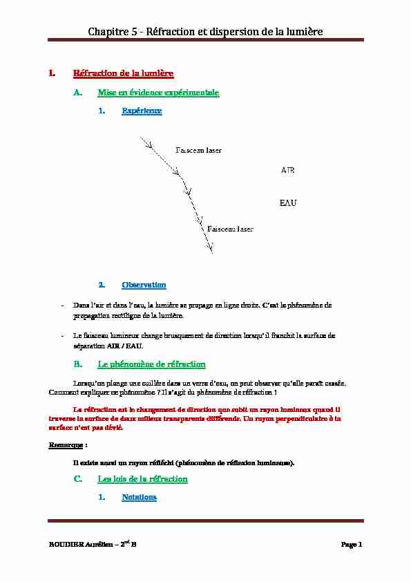 [PDF] Chapitre 5 - Réfraction et dispersion de la lumière - Lycée dAdultes