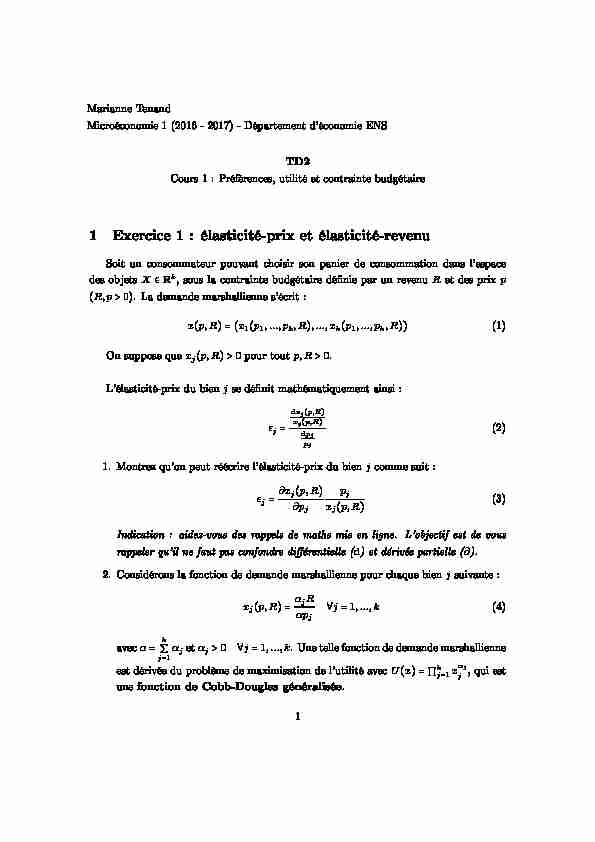 [PDF] 1 Exercice 1 : élasticité-prix et élasticité-revenu - Paris School of