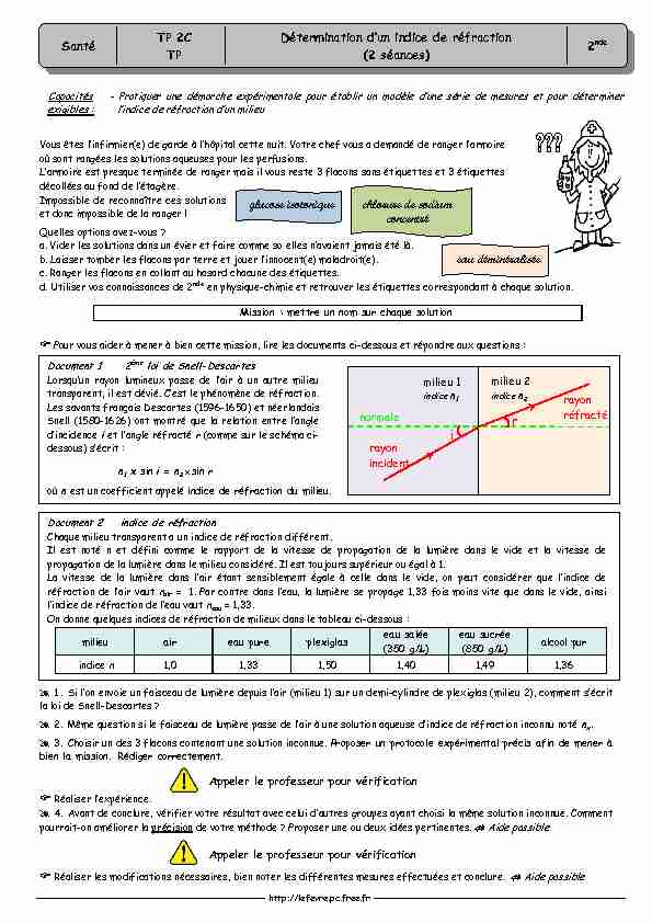 [PDF] Détermination dun indice de réfraction - Physique Chimie