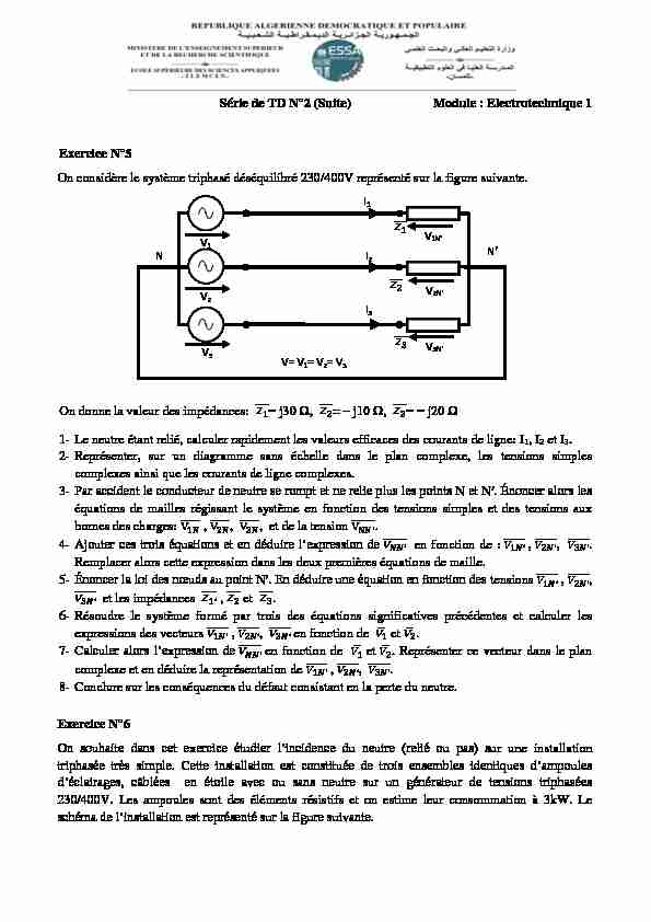 [PDF] Electrotechnique 1 Exercice N°5 On considère le système triphasé