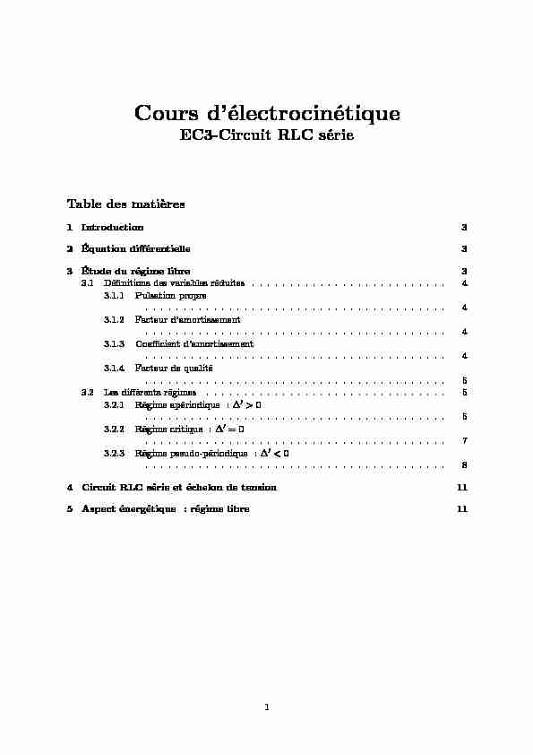 Cours délectrocinétique - EC3-Circuit RLC série