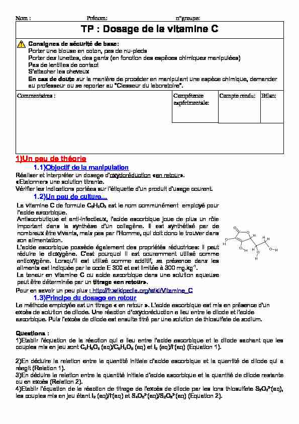 [PDF] TP : Dosage de la vitamine C - Free