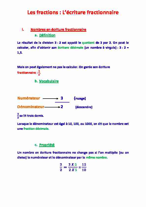 Les fractions : L’écriture fractionnaire