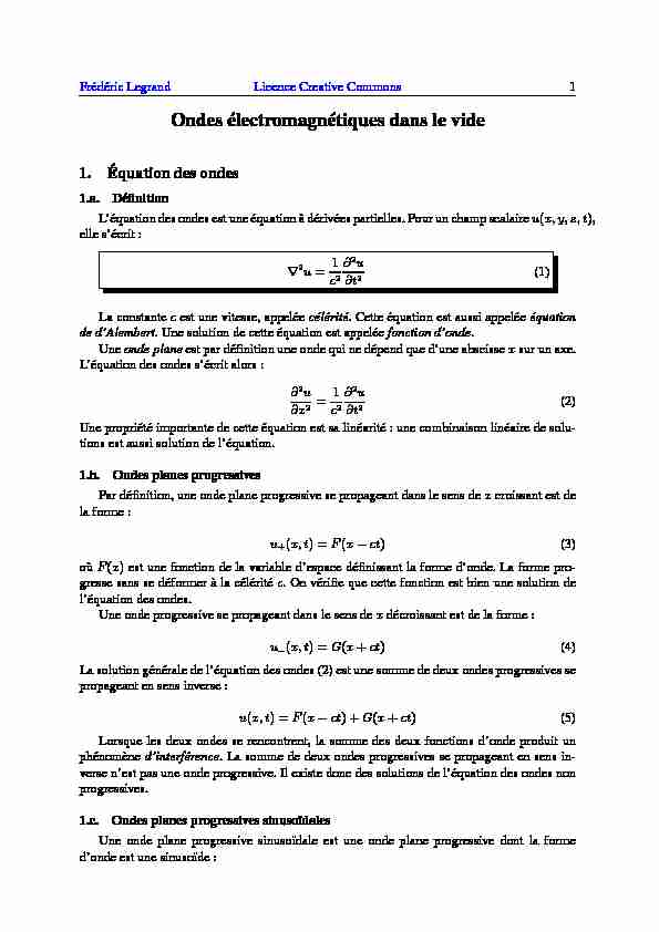 [PDF] Ondes électromagnétiques dans le vide - Frédéric Legrand
