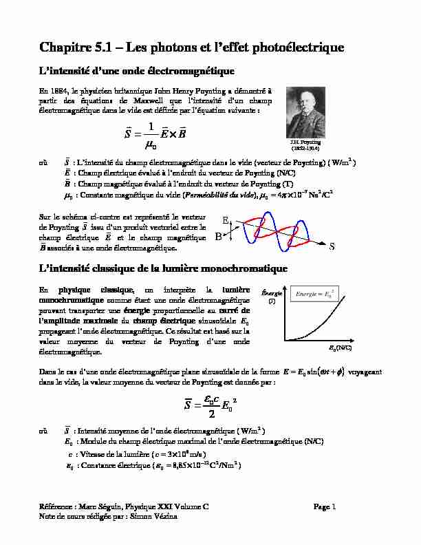 [PDF] Chapitre 51 – Les photons et leffet photoélectrique - Physique