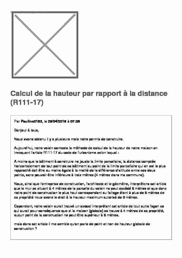 [PDF] Calcul de la hauteur par rapport à la distance (R111-17) - Experatoo