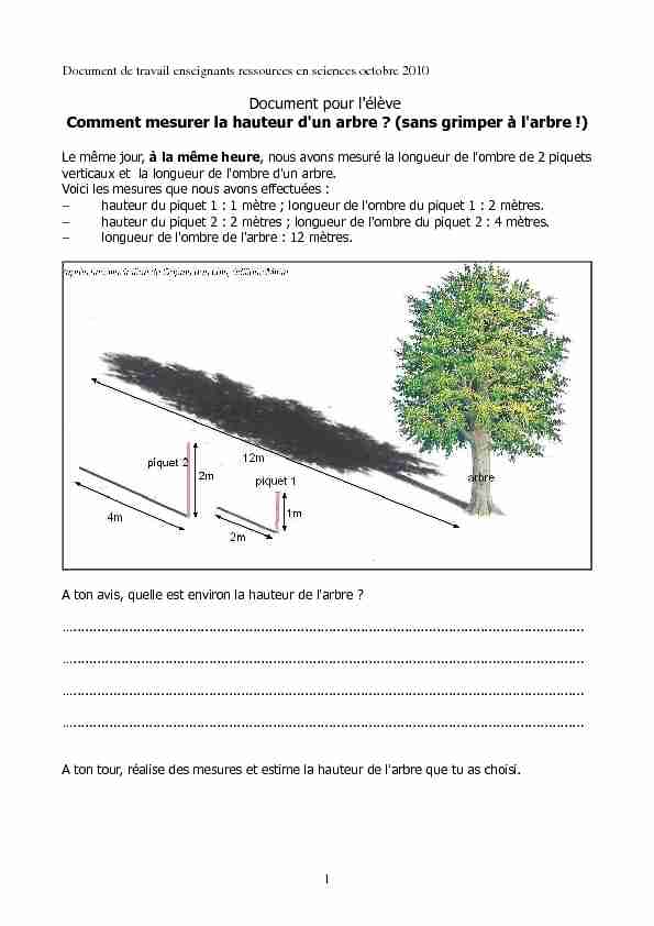 [PDF] Document pour lélève Comment mesurer la hauteur dun arbre
