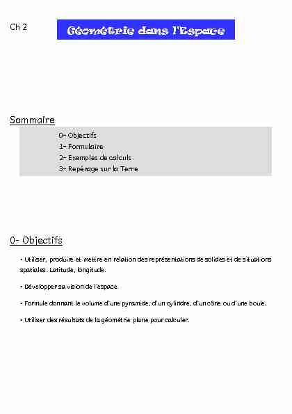 [PDF] Sommaire 0- Objectifs Géométrie dans lEspace - Collège Jean
