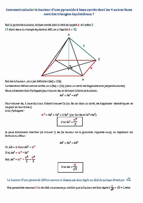 [PDF] Comment calculer la hauteur dune pyramide à base carrée dont les