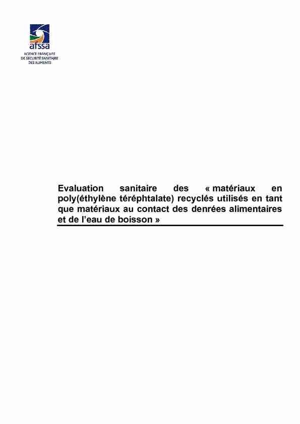 Evaluation sanitaire des « matériaux en poly(éthylène téréphtalate