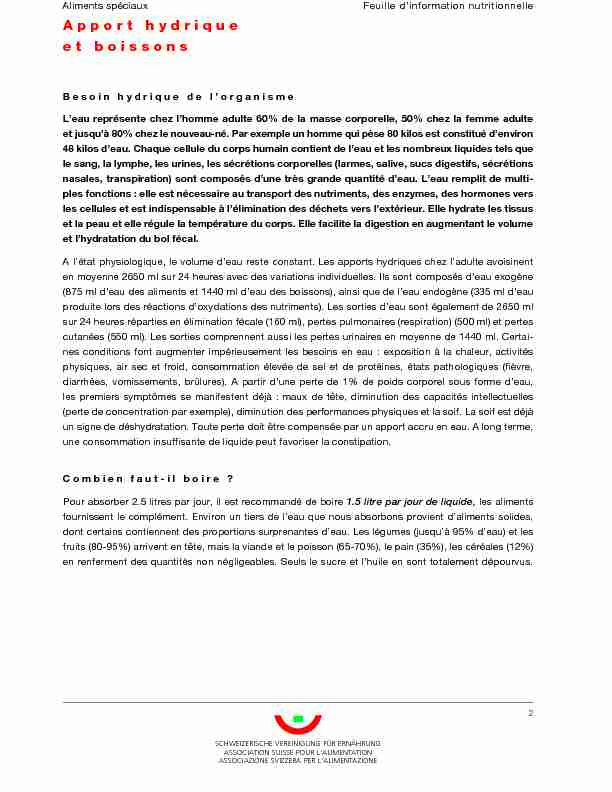 [PDF] Apport hydrique et boissons (CD «Feuilles dinformations  - VDch