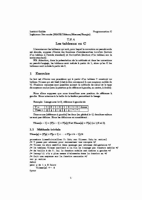 [PDF] Les tableaux en C 1 Exercice - LIPN