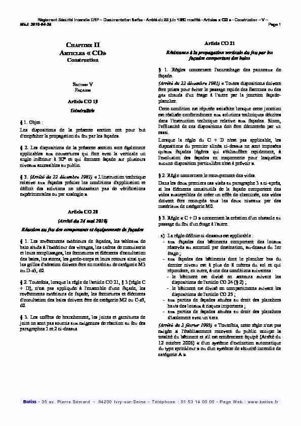 CHAPITRE II Article CO 21 ARTICLES « CO» Résistance à la