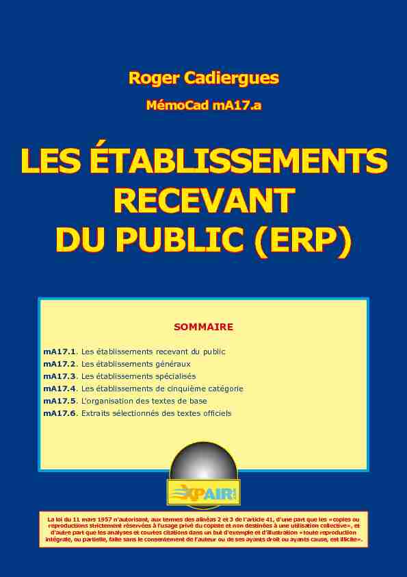 [PDF] LES ÉTABLISSEMENTS RECEVANT DU PUBLIC (ERP)