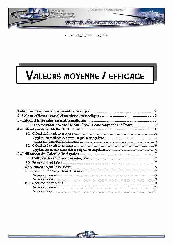 VALEURS MOYENNE / EFFICACE