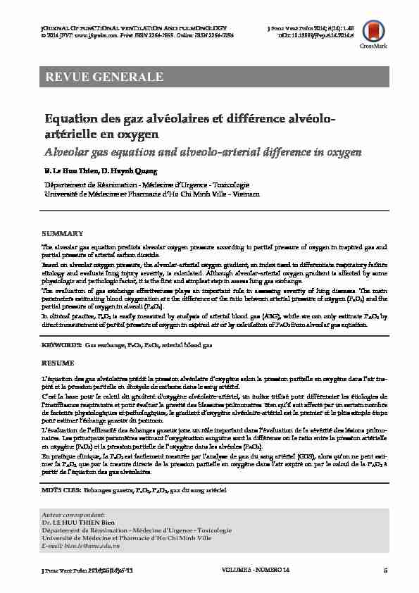 [PDF] Equation des gaz alvéolaires et différence alvéolo- artérielle en