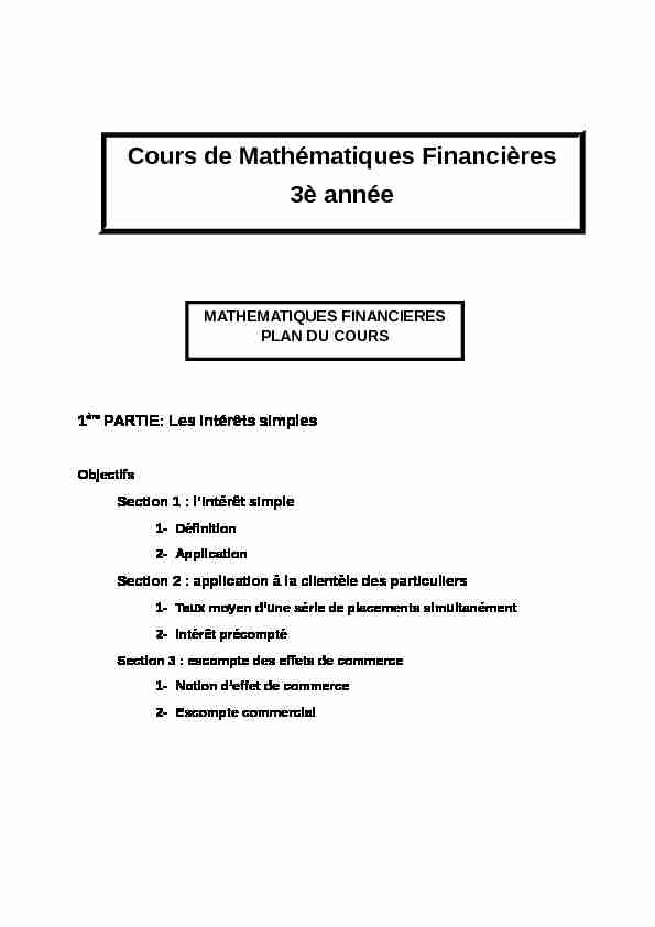 [PDF] Cours de Mathématiques Financières 3è année - cloudfrontnet