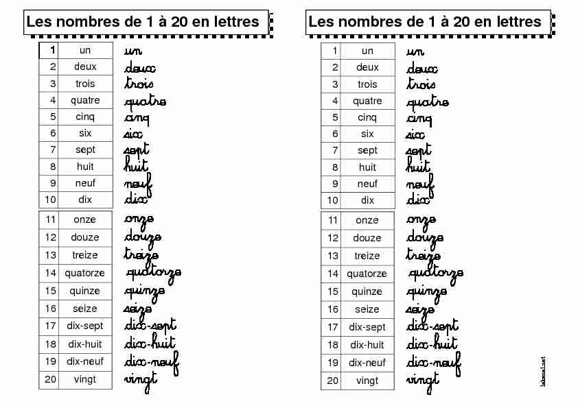 [PDF] Les nombres de 1 à 20 en lettres - Lakanalnet