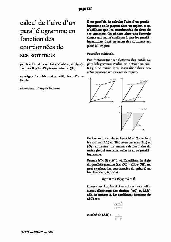 [PDF] calcul de laire dun parallélogramme en fonction des coordonnées
