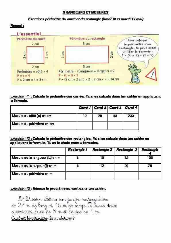 [PDF] Exercices périmètre du carré et du rectangle (lundi 18 et mardi 19 mai)