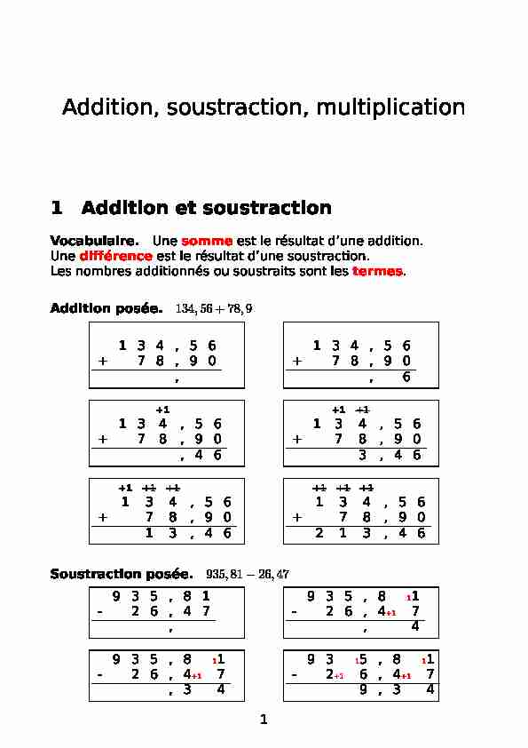 Addition, soustraction, multiplication