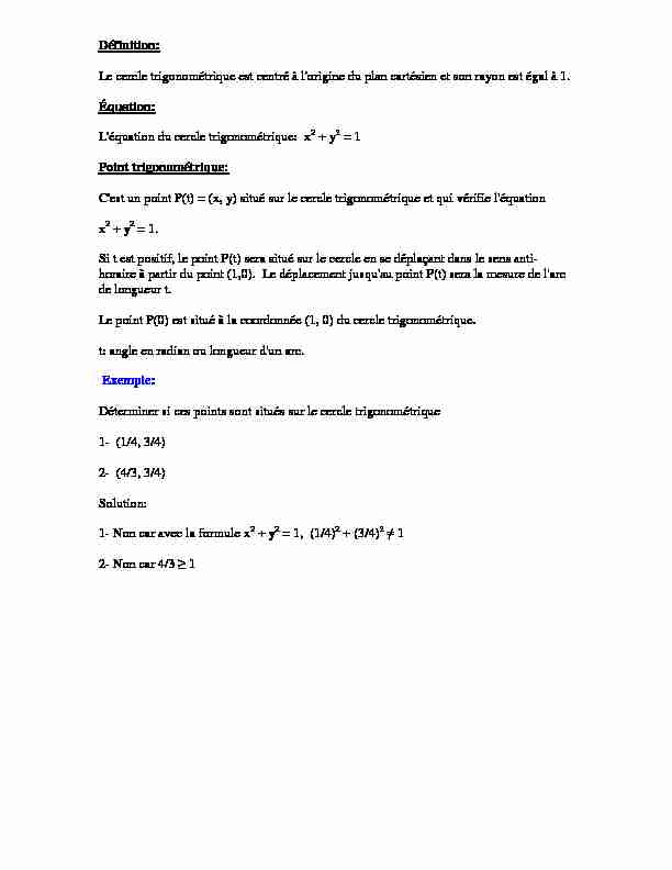 [PDF] Le cercle trigonométrique - Sylvain Lacroix