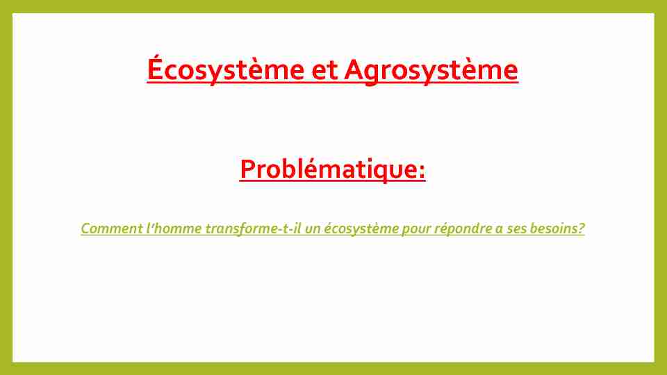 Écosystème et Agrosystème