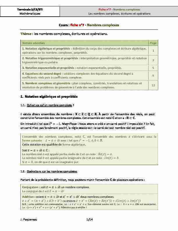 [PDF] Cours de maths S/STI/ES - Nombres complexes - Orleans informatique