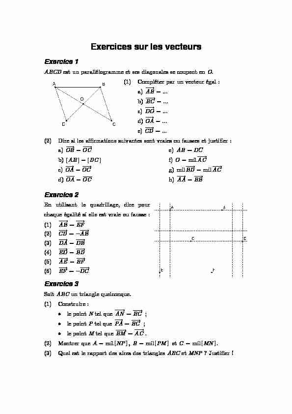 Exercices sur les vecteurs - Serveur de mathématiques - LMRL