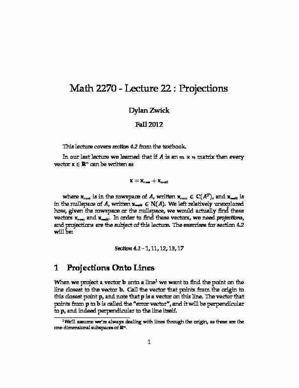 Math 2270 - Lecture 22 : Projections - University of Utah