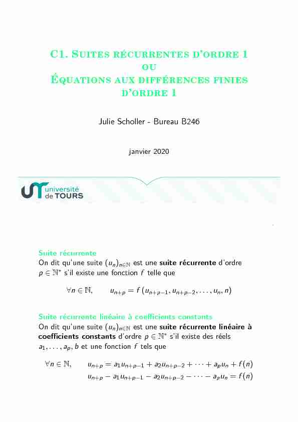 [PDF] C1 Suites récurrentes dordre 1 ou Équations aux  - Julie Scholler