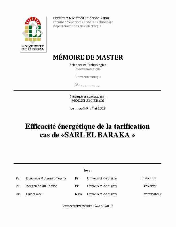 [PDF] Efficacité énergétique de la tarification cas de «SARL EL BARAKA »