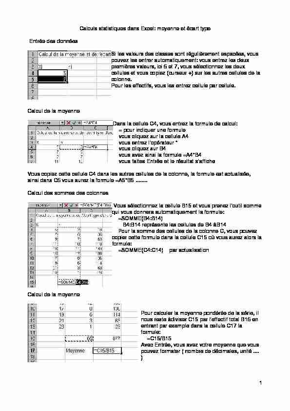 [PDF] Calculs statistiques dans Excel: moyenne et écart type