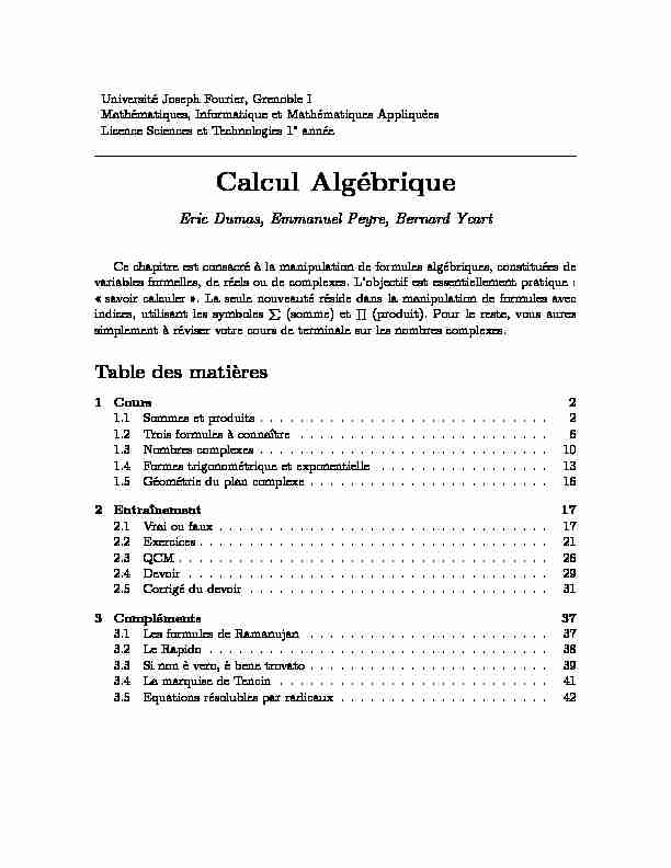 [PDF] Calcul Algébrique