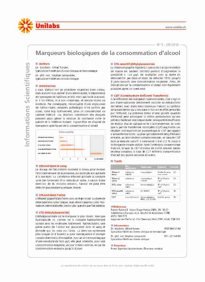 [PDF] Marqueurs biologiques de la consommation dalcool - INFO 2009