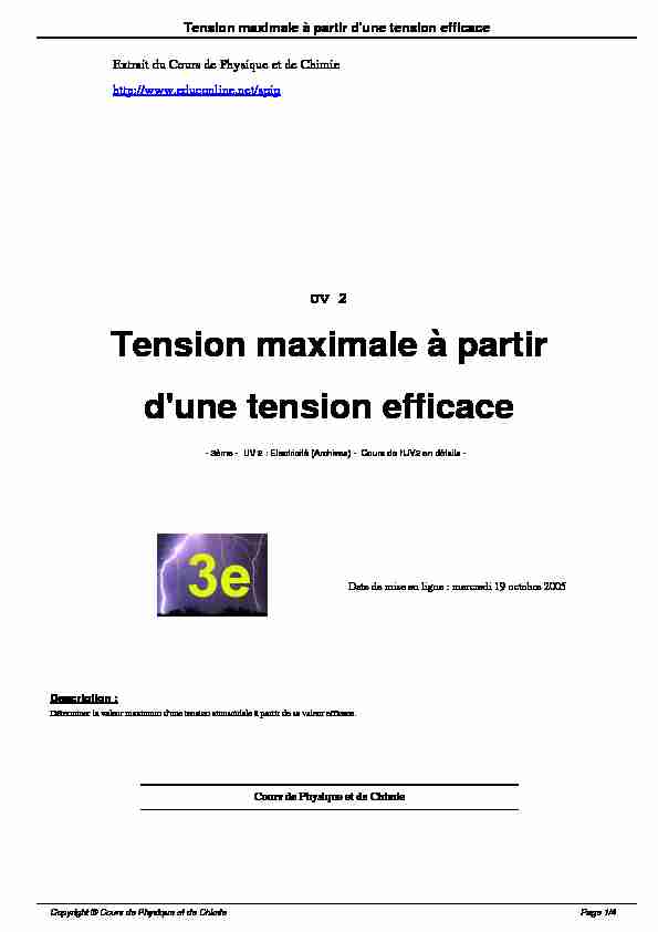 [PDF] Tension maximale à partir dune tension efficace - Educonline