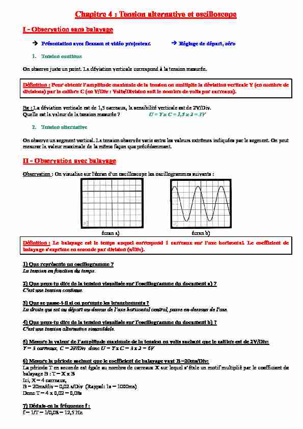 [PDF] Chapitre 4 : Tension alternative et oscilloscope